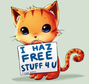 Kitty holding sign I haz free stuff 4 U